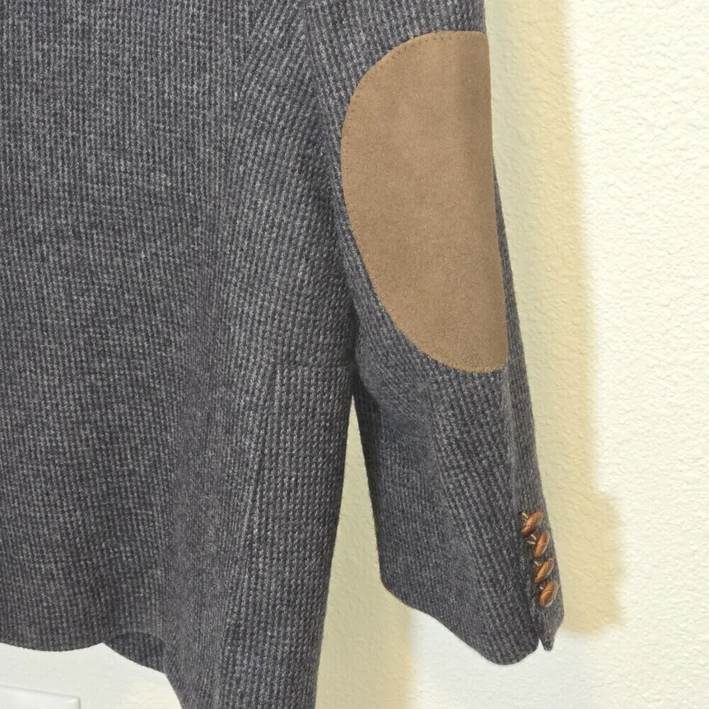 Vintage Him Chic Wool Tweed Blazer Mens 42R USA Made Suede Elbow Patches